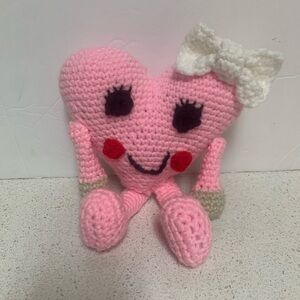 Valentine’s Heart Pink with a White Bow New Handmade Crochet